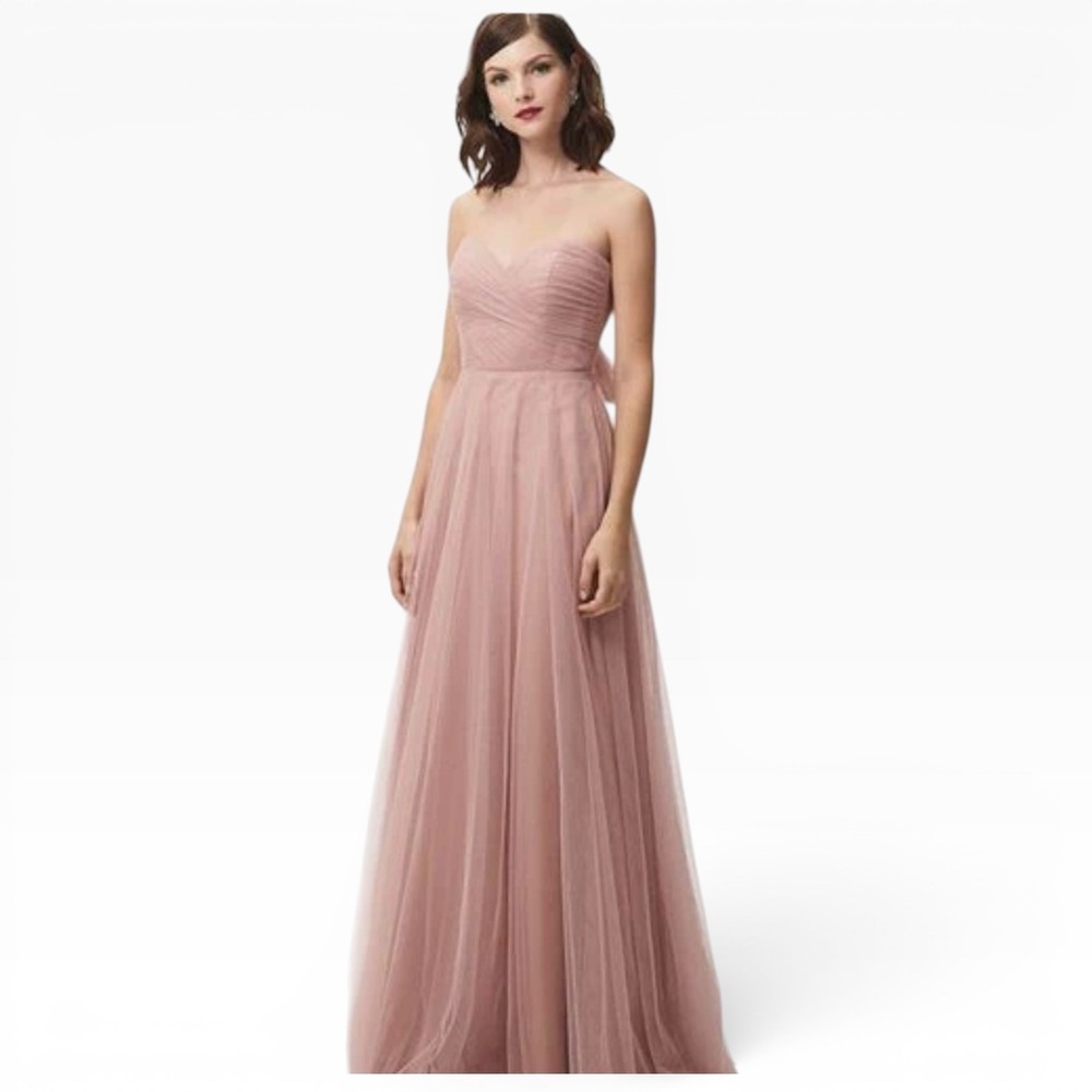 Jenny Yoo Strapless Tulle‎ Maxi Dress Blush Pink Size 6 Formal Bridesmaid Gown
